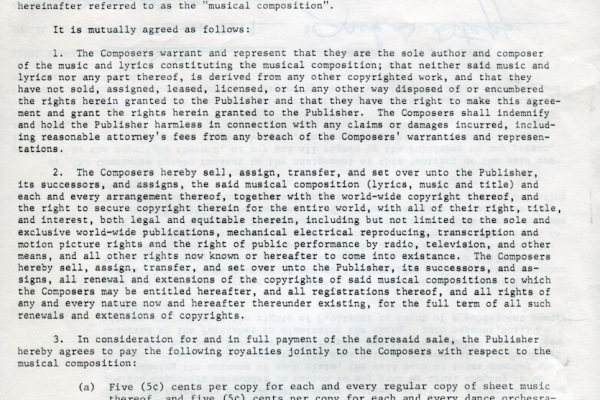 Contract for "Saturday Night"