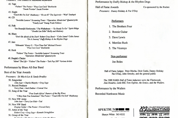Pages 5 & 6 of 1989 Music Awards including Brothers Four listing