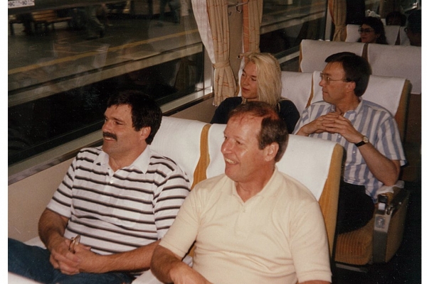 John, Bob, Adam, and me on the train 1989