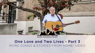 One Love and Two Lives Part 3 episode image, Mark with his guitar in front of a plum tree and a building